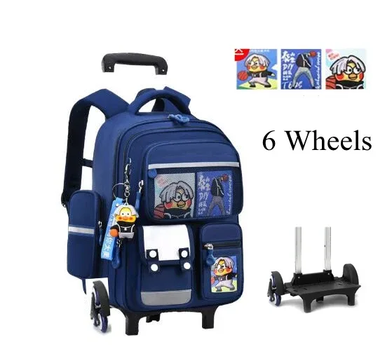 sac à dos d'école à roulettes pour filles et enfants, 17 pouces, 6 roues, sac à livres d'école primaire, sac à bagages à roulettes, sac à dos de chariot scolaire