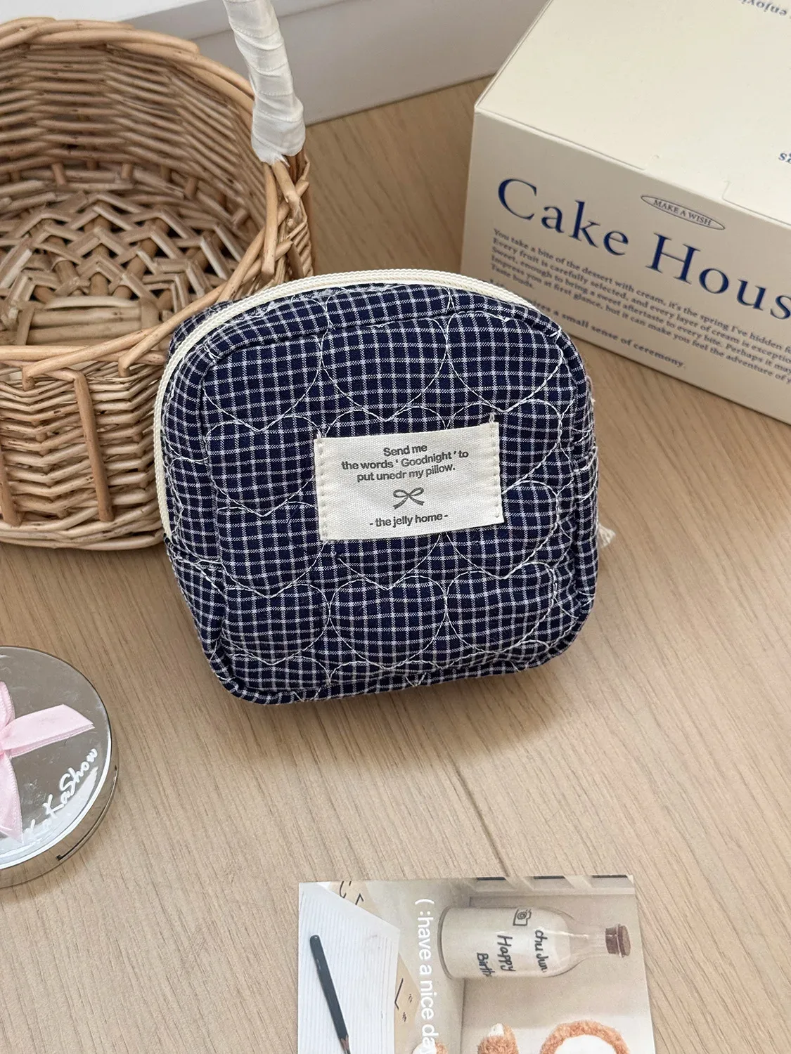 sacs à cosmétiques matelassés à carreaux en forme de cœur pour femmes, trousse de maquillage de grande capacité, sac de rangement de voyage pour dames, sac à main décontracté pour filles, pochette