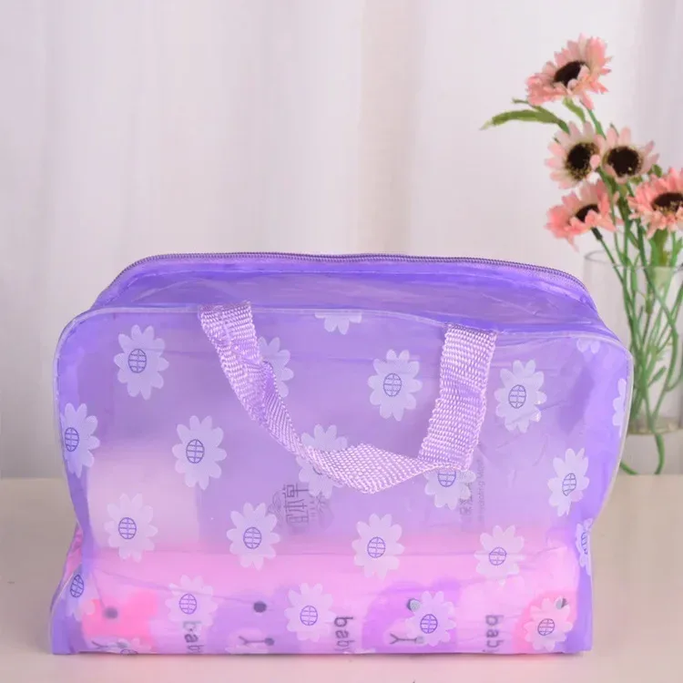 sac à cosmétiques transparent en pvc floral, trousse de maquillage transparente pour femmes et filles, trousse de beauté étanche à fermeture éclair, trousse de toilette de voyage, sac à main
