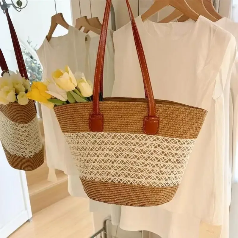 sac à bandoulière en paille inswind pour femmes, grande capacité, pour la plage, les voyages, les vacances, l'usage quotidien, le shopping, les trajets domicile-travail et les courts séjours
