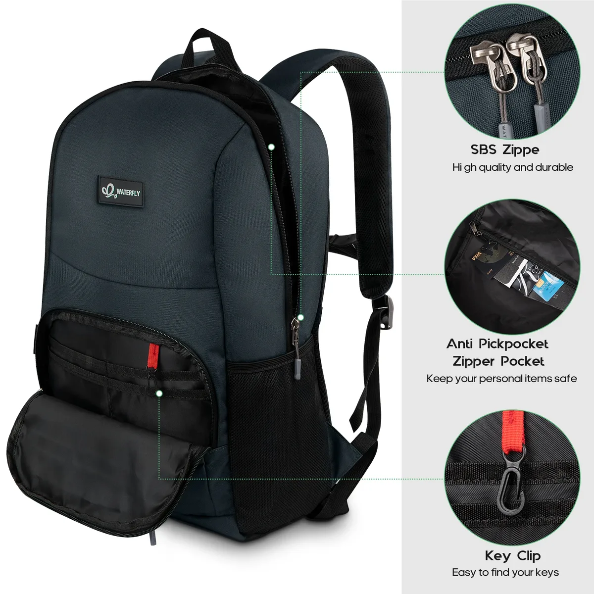sac dos nylon beige polyester intérieur informatique sangle respirante poche latérale fermeture éclair usage voyage sport randonnée