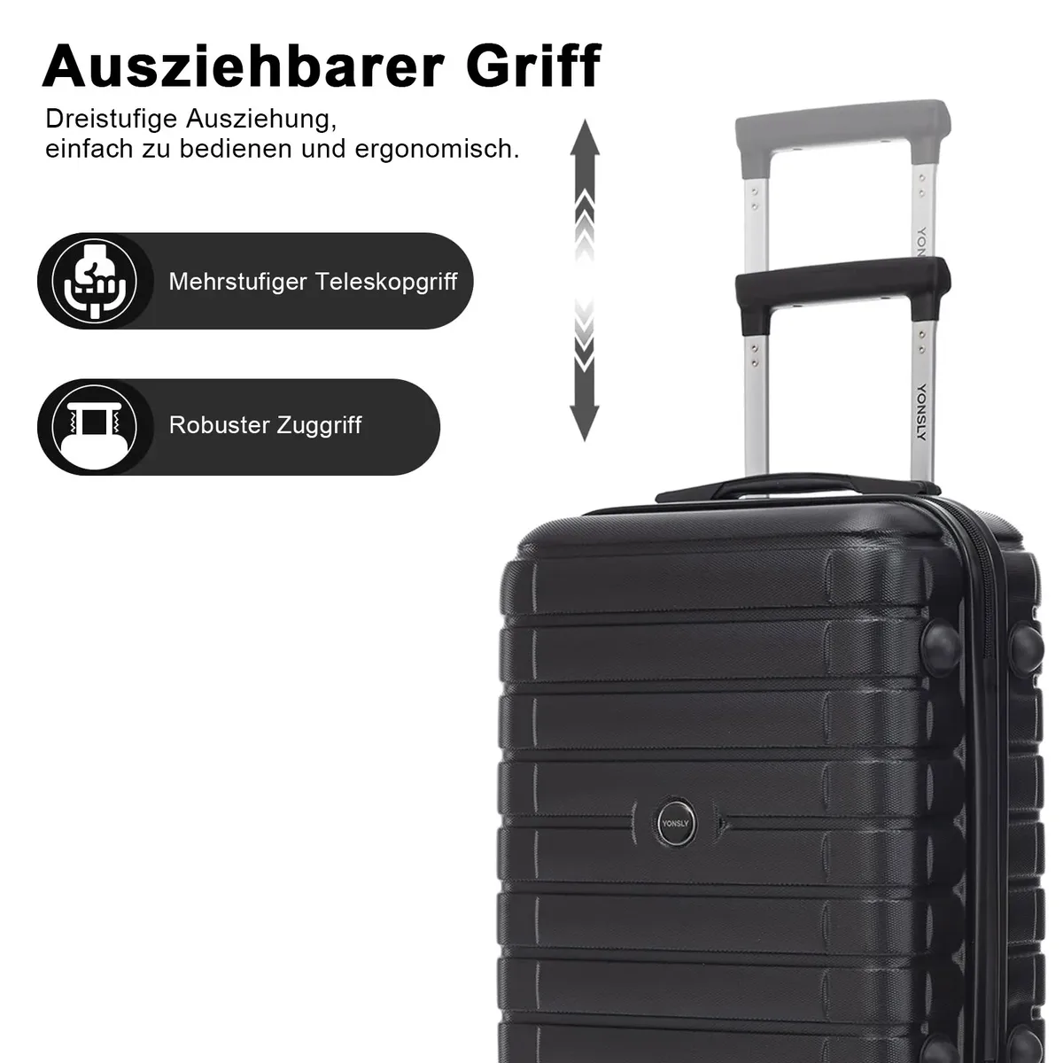 valise yonsly 20/24/28 pouces avec roulettes 360° °     valise trolley à coque rigide noire légère avec 4 roues, serrure à code, poche filet et poignée en caoutchouc pour les voyages d'affaires et les vacances