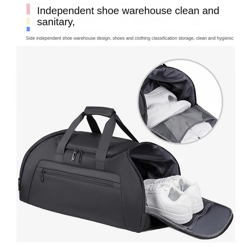 sac de voyage grande capacité avec logo personnalisé pour hommes, sac de sport imperméable pour les voyages en plein air, sac à dos avec compartiment à chaussures et possibilité d'impression de nom.