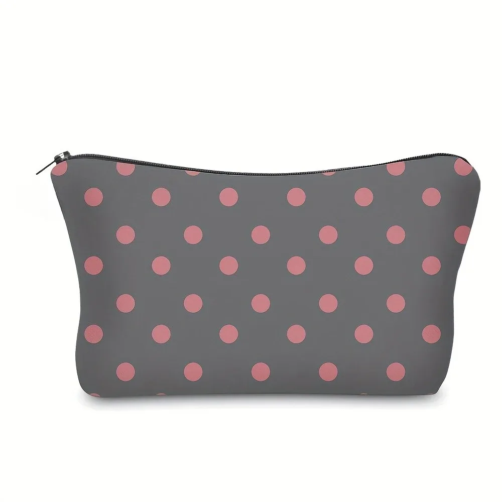 trousse de maquillage chic en polyester à pois, jolie pochette à cosmétiques à la mode avec fermeture éclair, organisateur de voyage portable, trousse de toilette cadeau