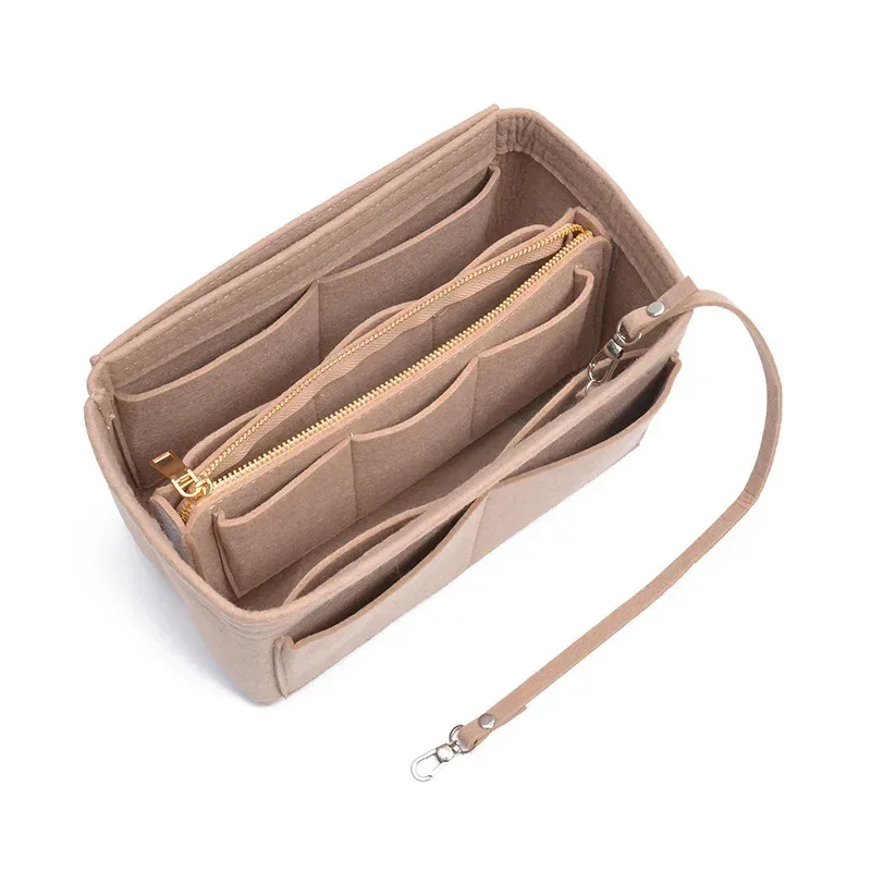 sac de rangement de maquillage multifonctionnel de grande capacité, doublure en tissu feutré, insertion de voyage, sac portable dans le sac, organisateur de cosmétiques