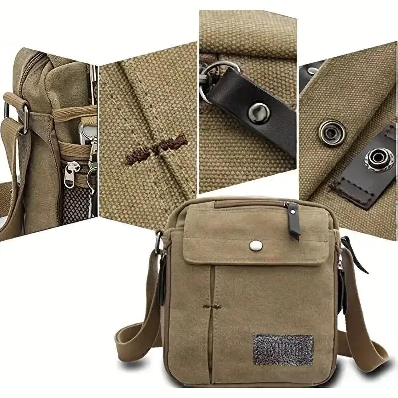 sac carré au design vintage, sac de voyage à fermeture éclair tout assressenti, sac à bandoulière décontracté à la mode pour hommes