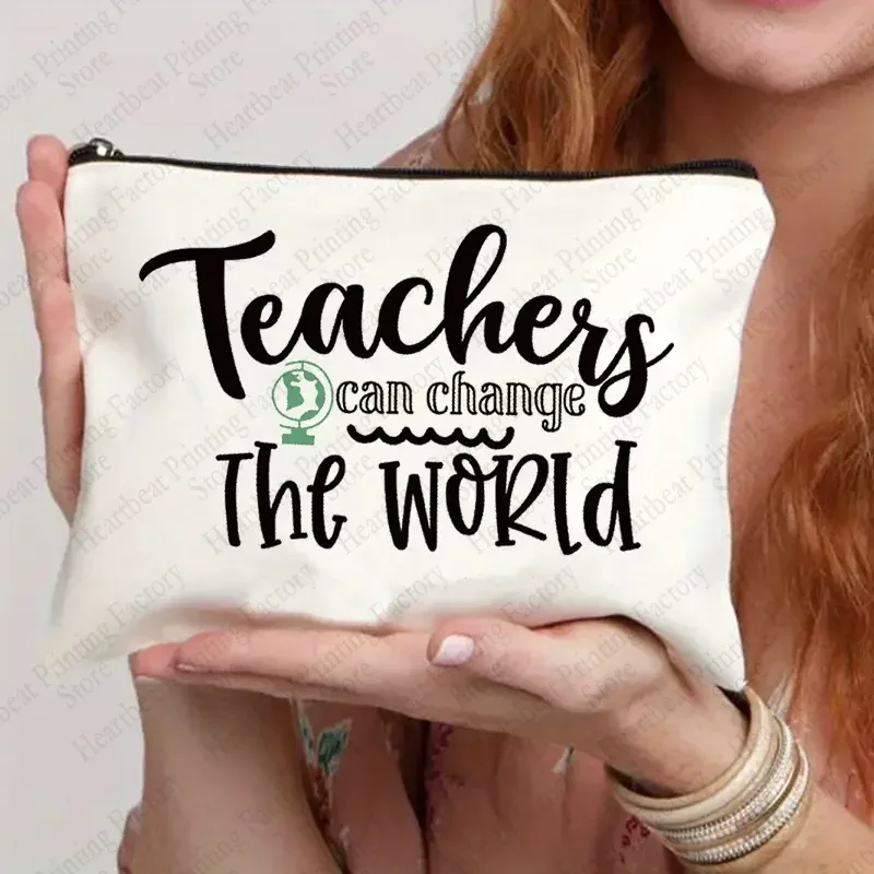 teacher change the world print sacs à cosmétiques trousse de toilette cadeau de remise des diplômes pour les enseignants trousse à crayons de retour à l'école pour enseignant