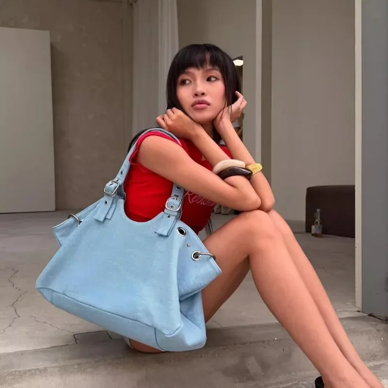 sac de moto y2k cool girl pour femmes, sac fourre-tout coréen haut de gamme de grande capacité, sac à bandoulière de voyage à la mode