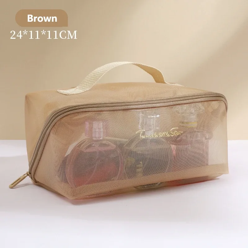 sac de rangement de maquillage en maille transparente, vente en gros, pochette de toilette de maquillage de voyage, sac de toilette, fourre-tout organisateur de cosmétiques, sacs à fermeture éclair