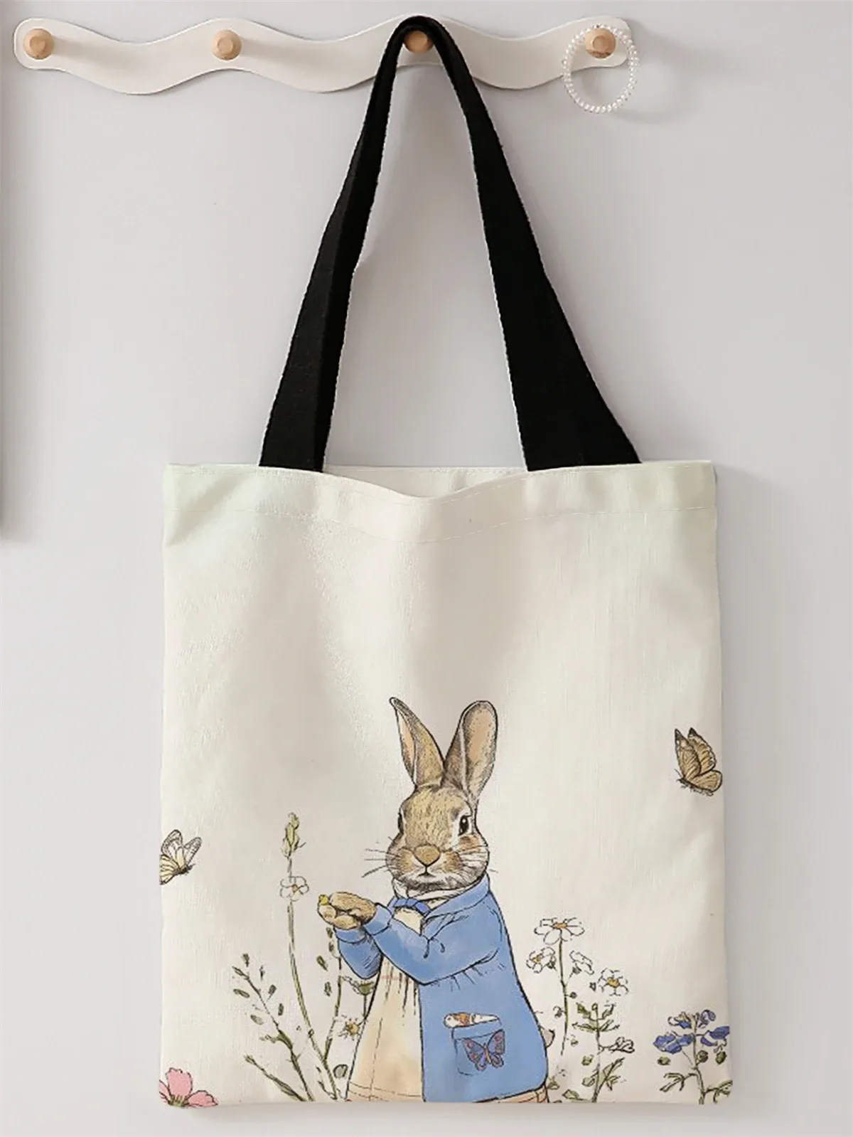sac à main décontracté imprimé motif lapin, sac à dos réutilisable à la mode, sac à main multifonctionnel, sac de shopping en toile