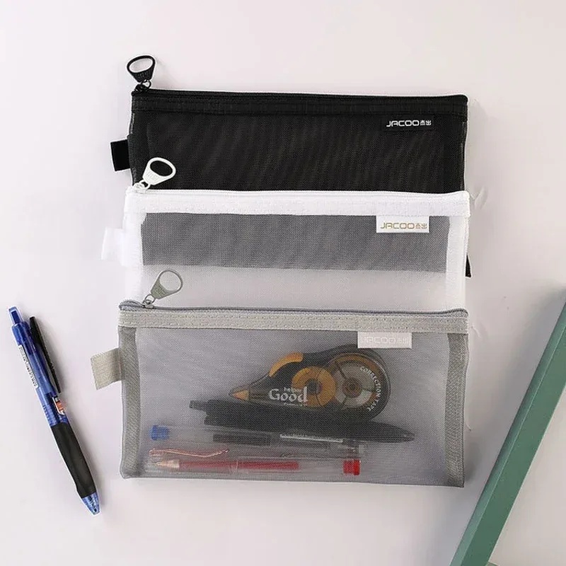 organisateur de maquillage pour pinceaux, rouge à lèvres, maille transparente, sacs à cosmétiques en nylon, couleur unie, papeterie pour étudiants, trousse à crayons, pochette pour cartes, 1 pièces