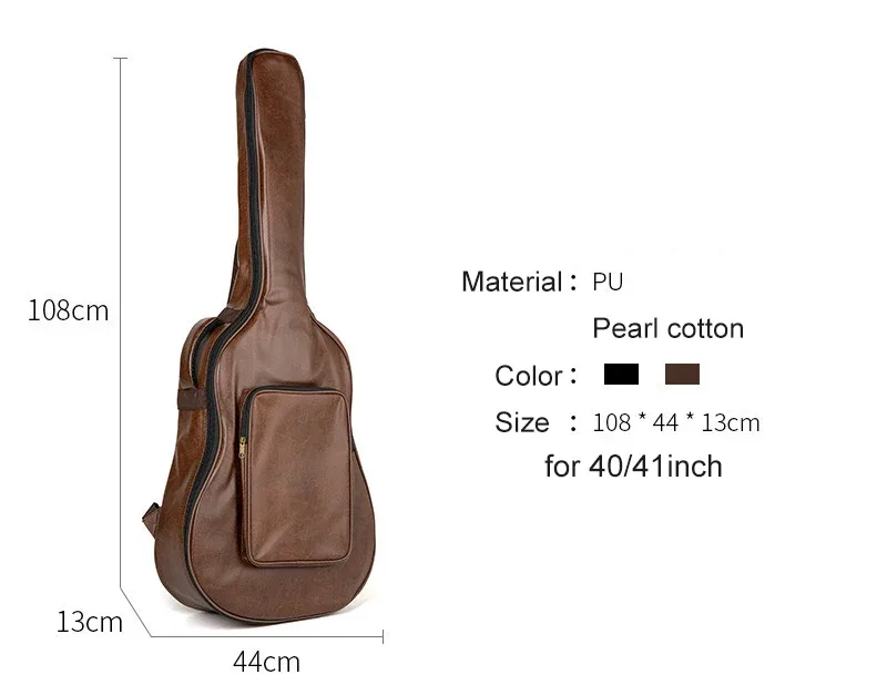 sac à dos de guitare en cuir pu épais, étanche, 40/41 pouces, sac de transport, étui de guitare, accessoires pour instruments de musique