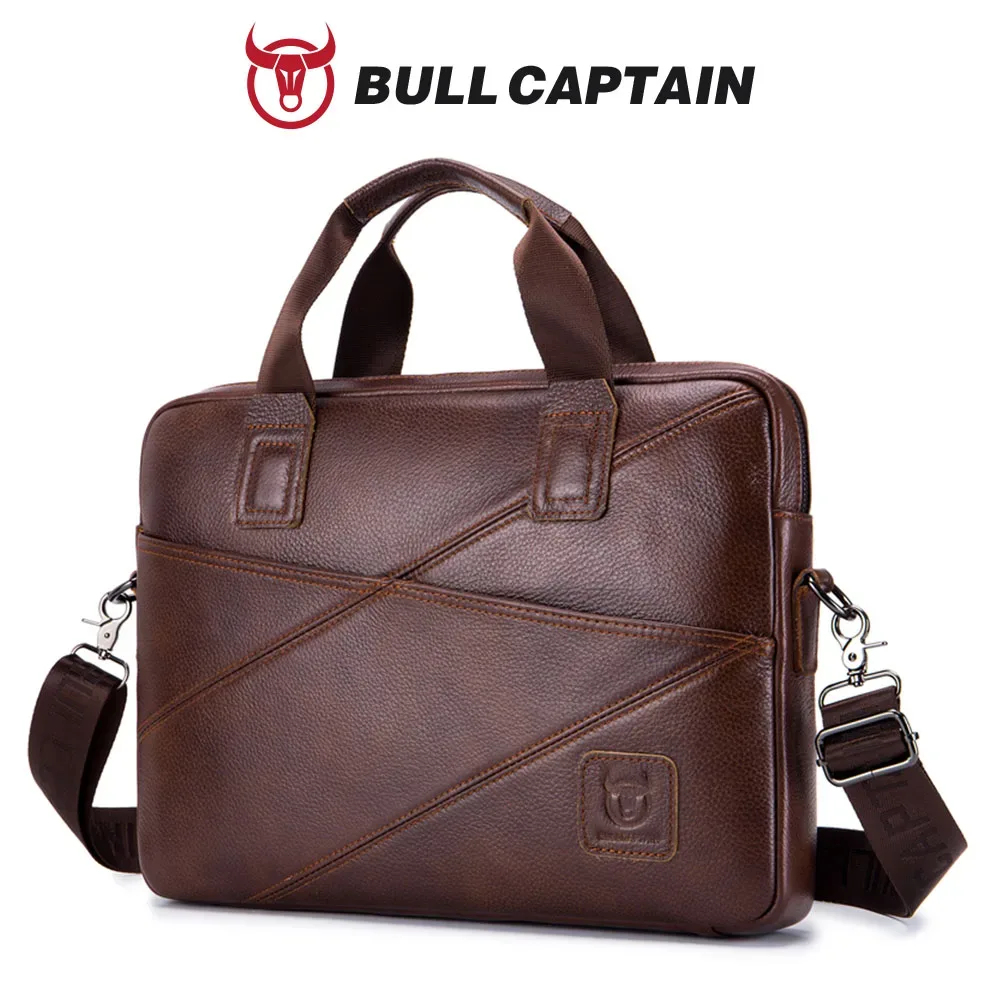 porte documents cuir véritable cuir vache marron géométrique fermeture éclair porte ordinateur voyage affaires hommes podsingle bandoulière amovible poches interieures