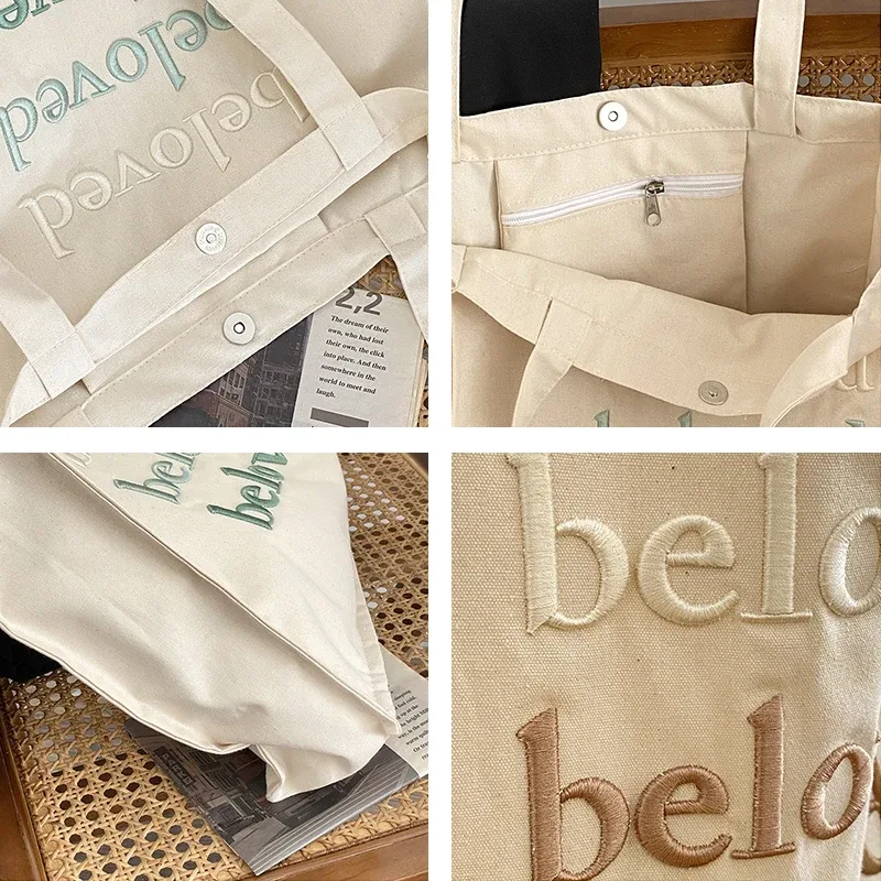 sac à bandoulière en toile pour femmes, sacs de shopping quotidiens brodés, sac de livres pour étudiants, sacs à main en tissu de coton épais, fourre-tout pour filles