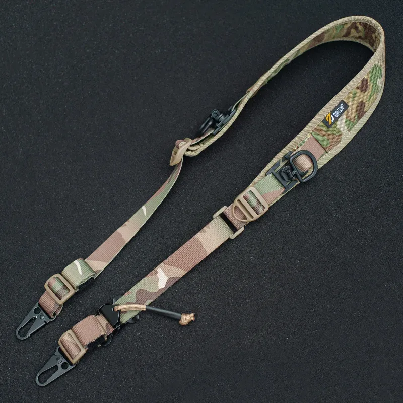 sangle tir camouflage noir gris tissu résistant clips métalliques boucle serrage accessoire sport militaire nylon