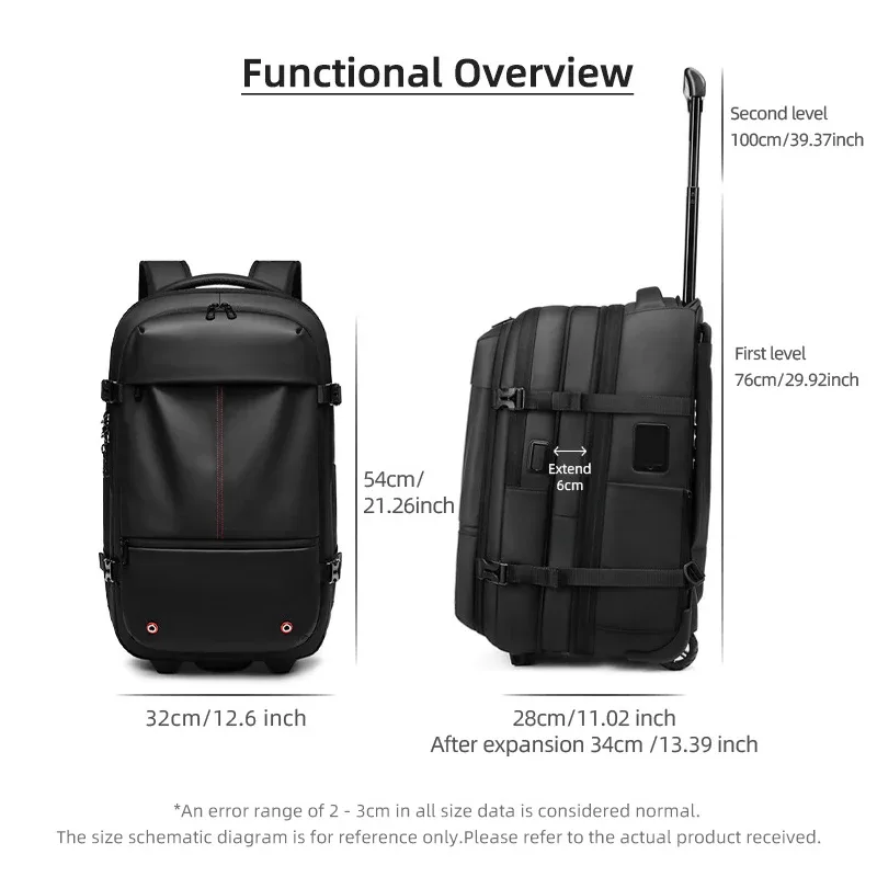 sac à dos à roulettes avec roulettes, sac à dos à roulettes de grande capacité, bagages sous vide, valise de voyage, bagages roulants, sac pour ordinateur portable d'affaires