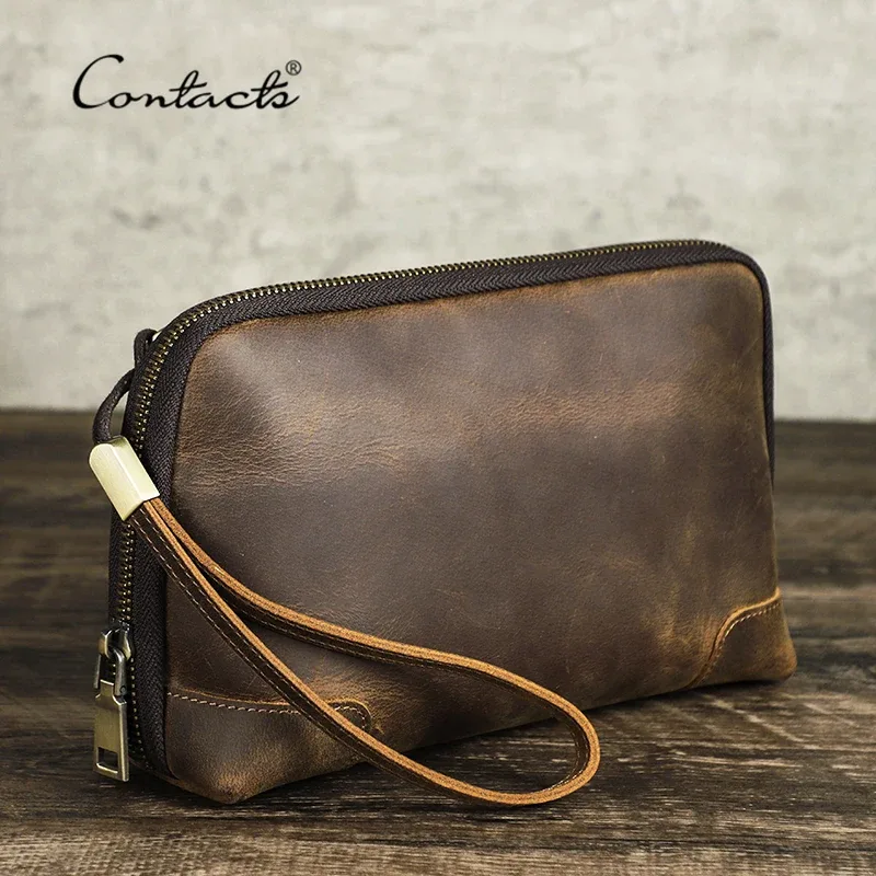 contact's hommes pochette de voyage en cuir véritable pochette portefeuille sac à main sac à main décontracté charge câble organisateur sac de rangement