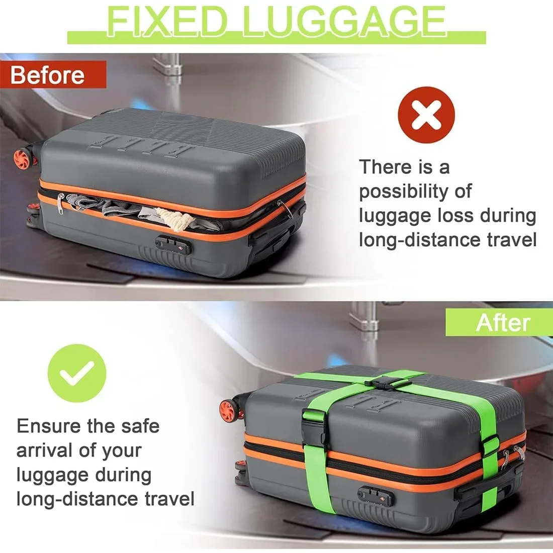 ensemble de sangles à boucle monobloc, sangle d'emballage en nylon résistante à l'usure, sangle de bagage anti-ouverture, étiquette d'identification pour compagnies aériennes, accessoires de bagage pour voyages et déplacements professionnels, adaptés aux voyageurs / étudiants / professionnels en déplacement, accessoires anti-ouverture pour bagages à main.