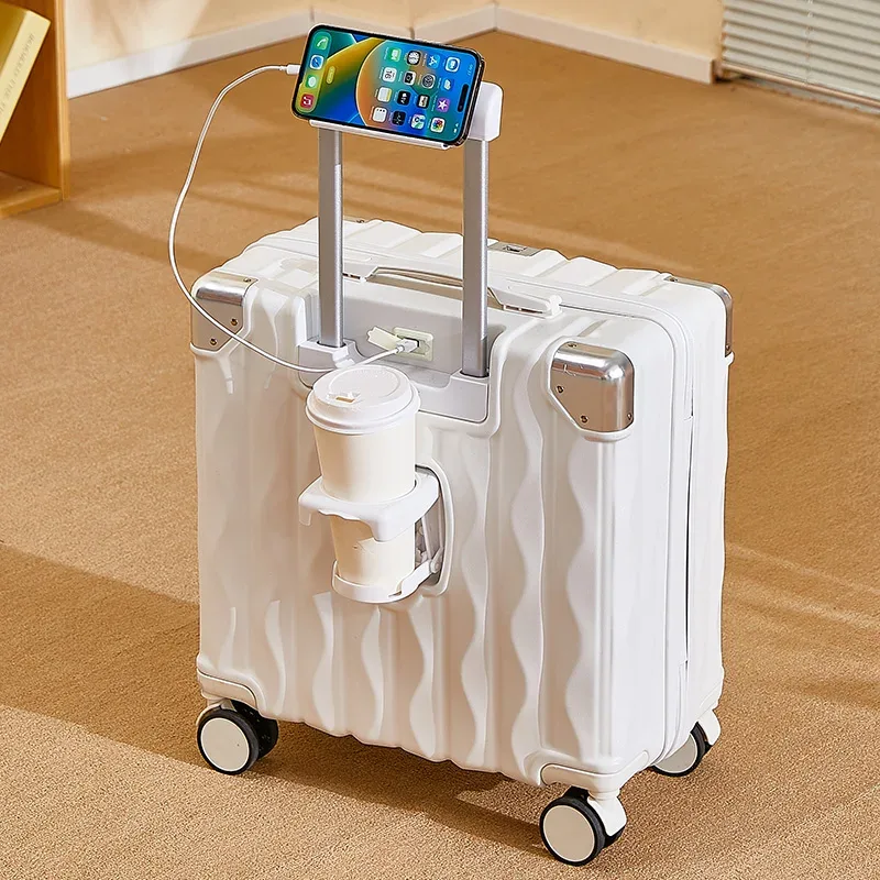 valise 18 "20" mot de passe boîtier de chariot valise cabine de voyage petit bagage avec porte-gobelet usb support pour téléphone valise bagage de voyage