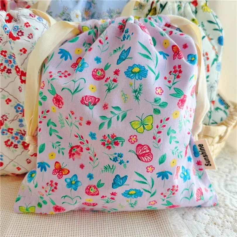 organisateur portable pour sous-vêtements chaussettes soutien-gorge coton sac de maquillage voyage sacs à cordon ins fleur impression vêtements sacs à cosmétiques 2024
