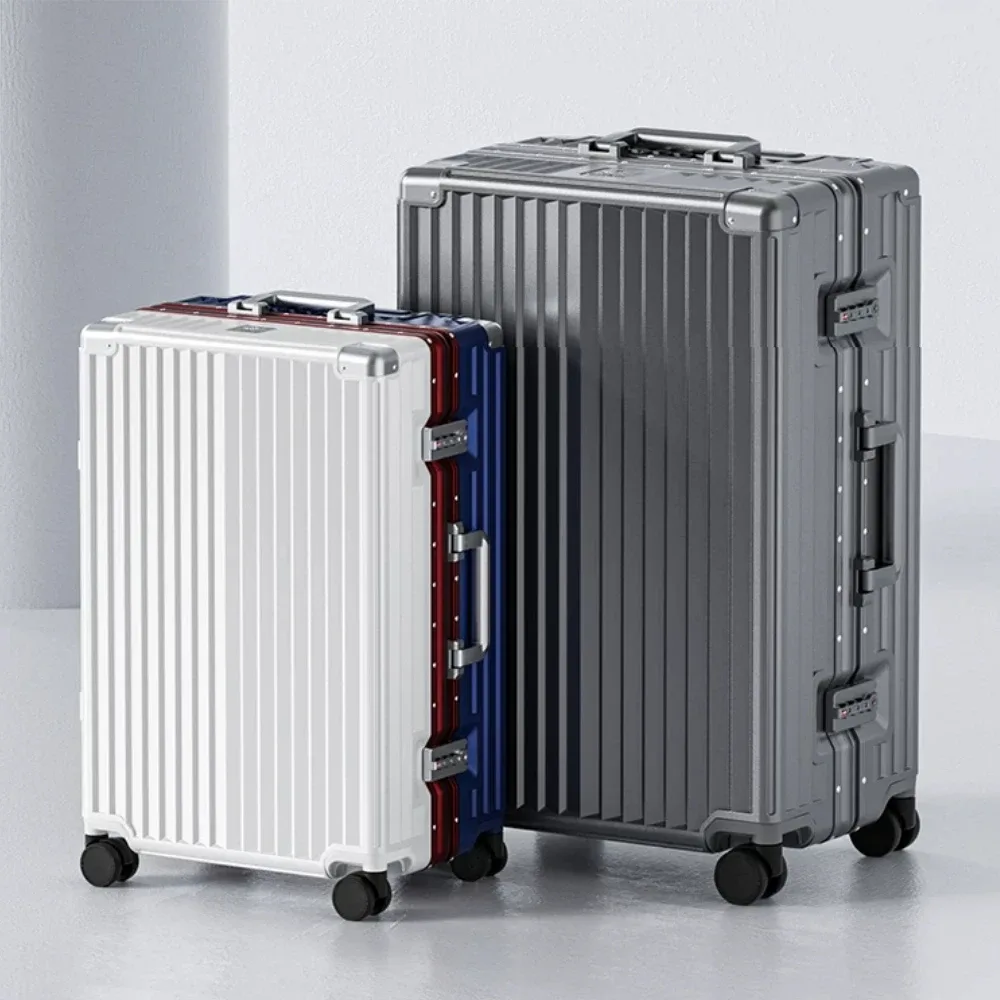 nouvelle valise de luxe 2026 en pc rigide avec cadre en aluminium, serrure tsa, bagage à roulettes pour femme, tailles 20/24/26/28 pouces