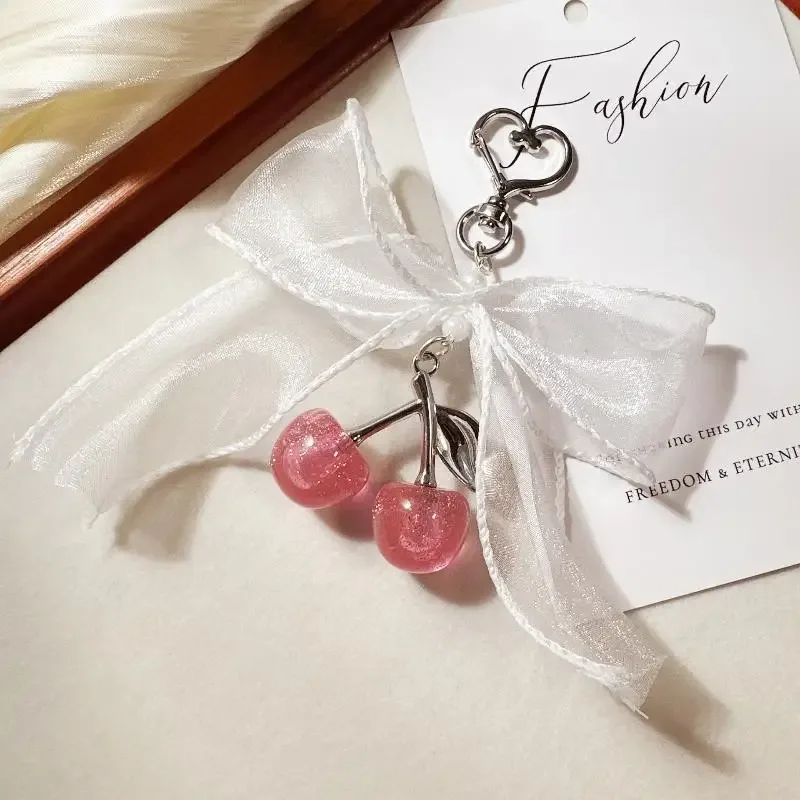 1/2 pièces mode perle cerise dentelle porte-clés chaîne sac charme tressé corde à la mode porte-clés pour sac à dos pendentif accessoires