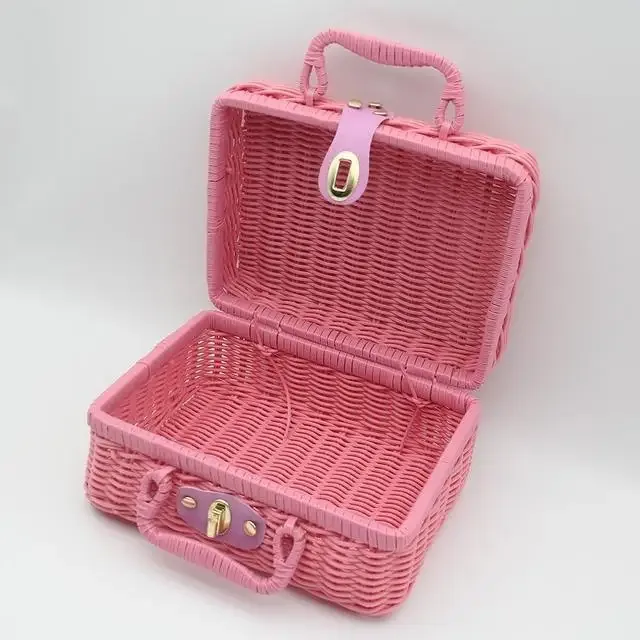 organisateur voyage plastique marron clair poignée dorée mailles régulières rose pâle violet bleu ciel kaki résistant eau