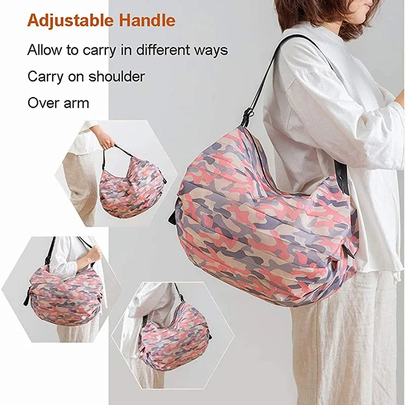 sac de rangement pliable avec poignée, sacs à main de camouflage de voyage portables, sac de shopping de grande capacité