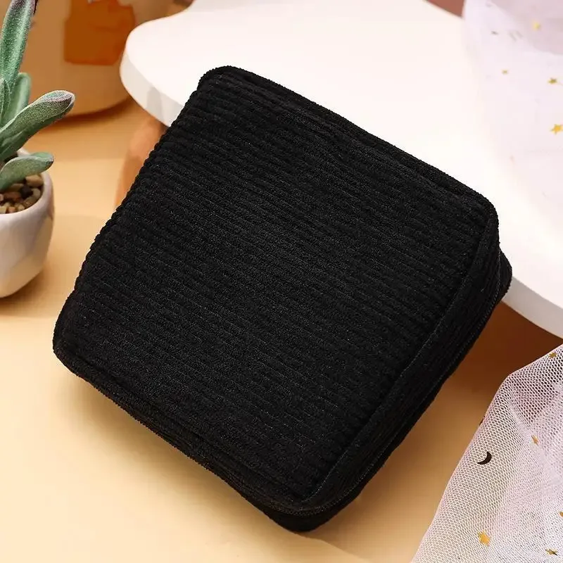 sac de rangement pour serviettes hygiéniques en velours côtelé, surface douce, fermeture éclair sécurisée, pour usage quotidien, organisateur de sac à main de voyage
