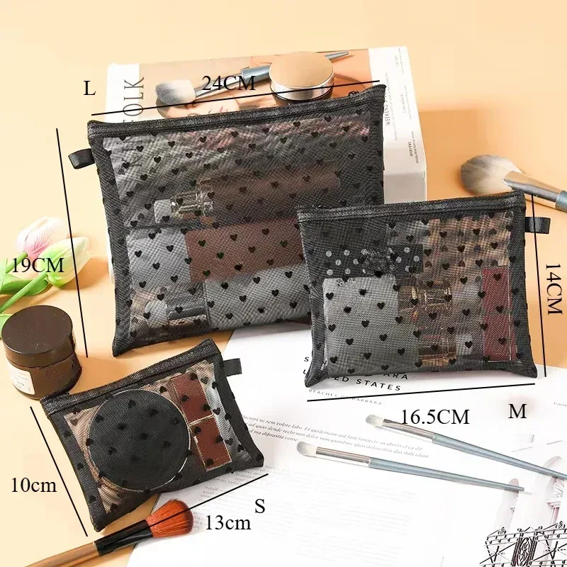 sac à cosmétiques de voyage pour femmes, 1 pièce, étui de maquillage en maille transparente, pochette de rangement, pochette de rangement décontractée à fermeture éclair, sacs de lavage de toilette