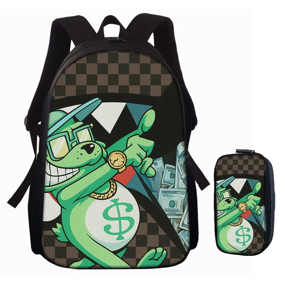 sac dos polyester carreaux noirs blancs accents verts argentés personnage souriant sac main usage quotidien