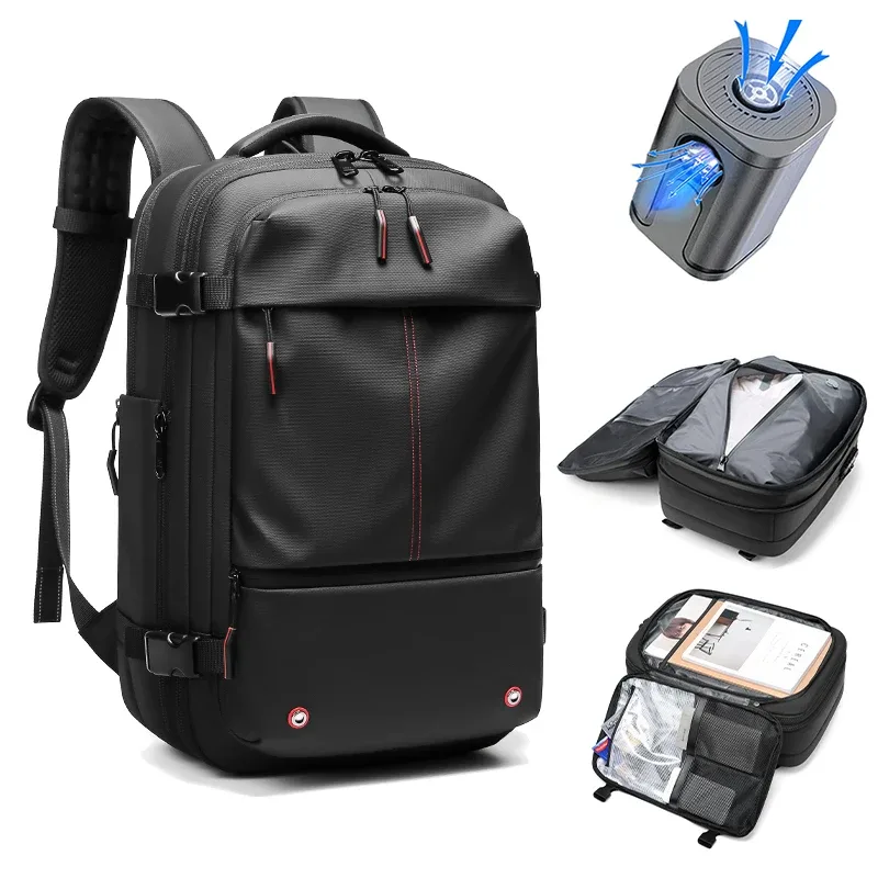 Sac à dos de voyage pour hommes, sac à dos à compression sous vide pour ordinateur portable de 17 pouces, sac à dos d'affaires de grande capacité, sac à dos d'école extensible pour randonnée