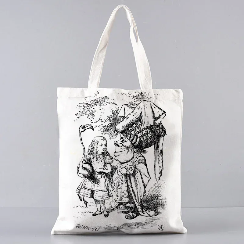 sac fourre-tout en toile alice au pays des merveilles, sac à main à bandoulière pour femmes, sac à livres portable pour étudiants, sac de courses quotidien pour filles