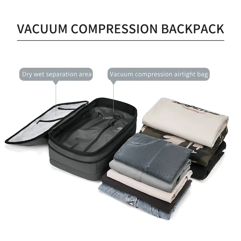 sac à dos de voyage pour hommes, sac à dos à compression sous vide pour ordinateur portable 17 pouces, sac à dos d'affaires de grande capacité, sac à dos scolaire extensible, sac à dos de randonnée