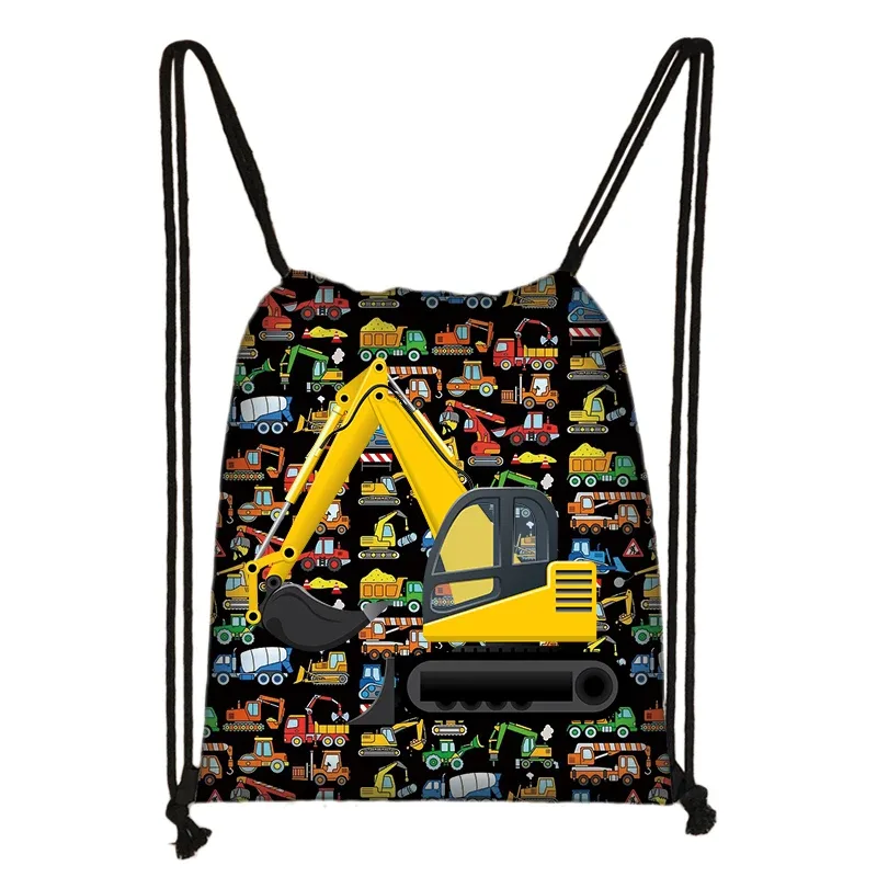 sacs à dos en toile de véhicule d'ingénierie pour adolescents, sac de rangement portable, impression de camion de pompier ebtractor cartoon, proximité wstring