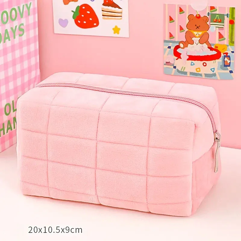 trousse de maquillage en peluche mignonne pour femmes, petits sacs à cosmétiques portables de voyage, trousse de toilette à fermeture éclair de couleur unie, pochette de lavage, sacs de rangement