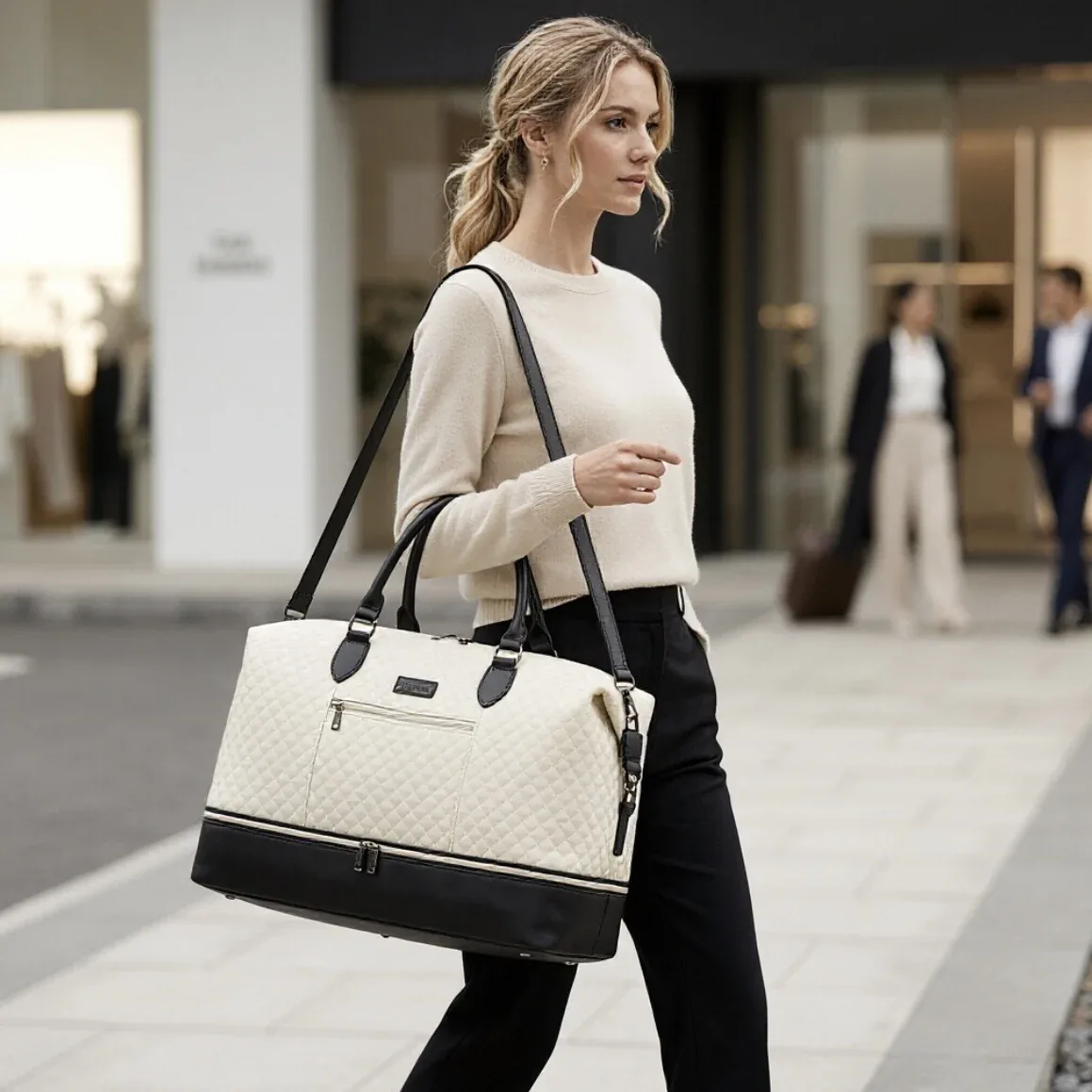 Lot de 3 sacs de voyage grande capacité, sac à main tendance, sac à bandoulière avec sac à bandoulière croisé et trousse de toilette avec compartiment à chaussures, sac de voyage pour le week-end et les voyages d'affaires