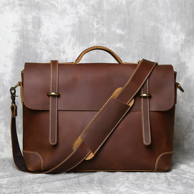 sac à main rétro en cuir pour hommes, sac à bandoulière avec couche supérieure en cuir de vache, porte-documents crazy horse, sacoche d'ordinateur de grande capacité, nzpj