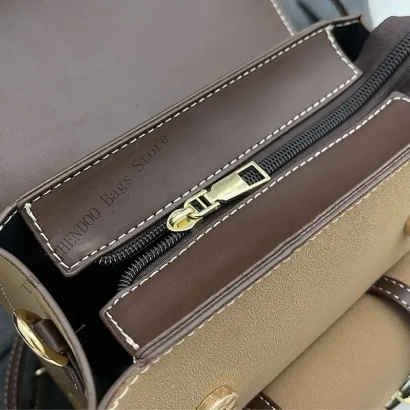 sac dos cuir pu marron beige vintage bandoulière arquée poignée souple fermure éclair compartiments organisés usage voyage fête travail