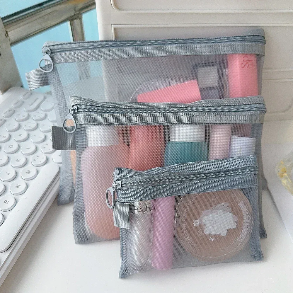 sacs de maquillage noirs transparents en maille, trousse à cosmétiques, étuis à crayons, pocommuniste pour poudres, petite et grande taille, 3 tailles