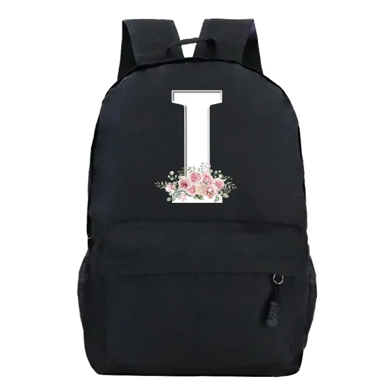 étudiant dames rose floral alphabet blanc impression sac à dos femmes fleur harajuku cartables femme rose lettre sac à bandoulière
