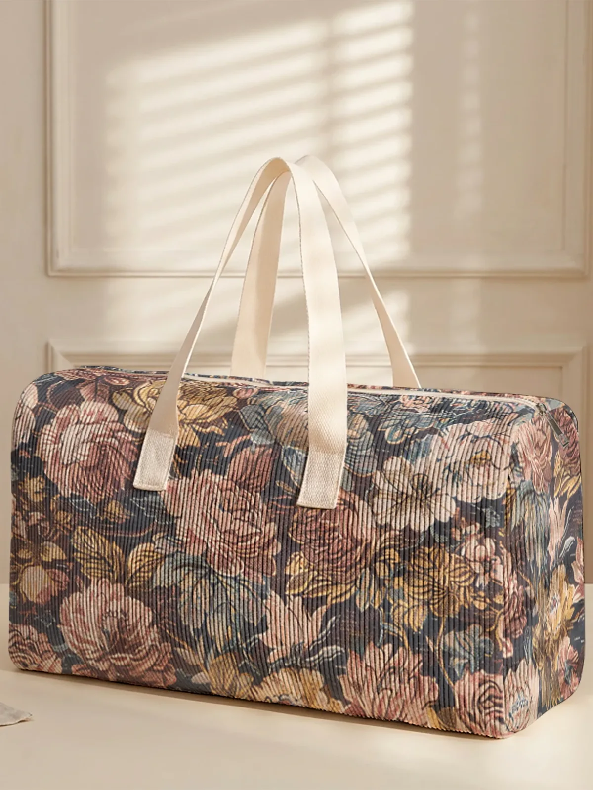 sac de voyage vintage à motif floral pivoine foncé, 2 styles, idéal pour les voyages, la gym, le yoga et le rangement quotidien.