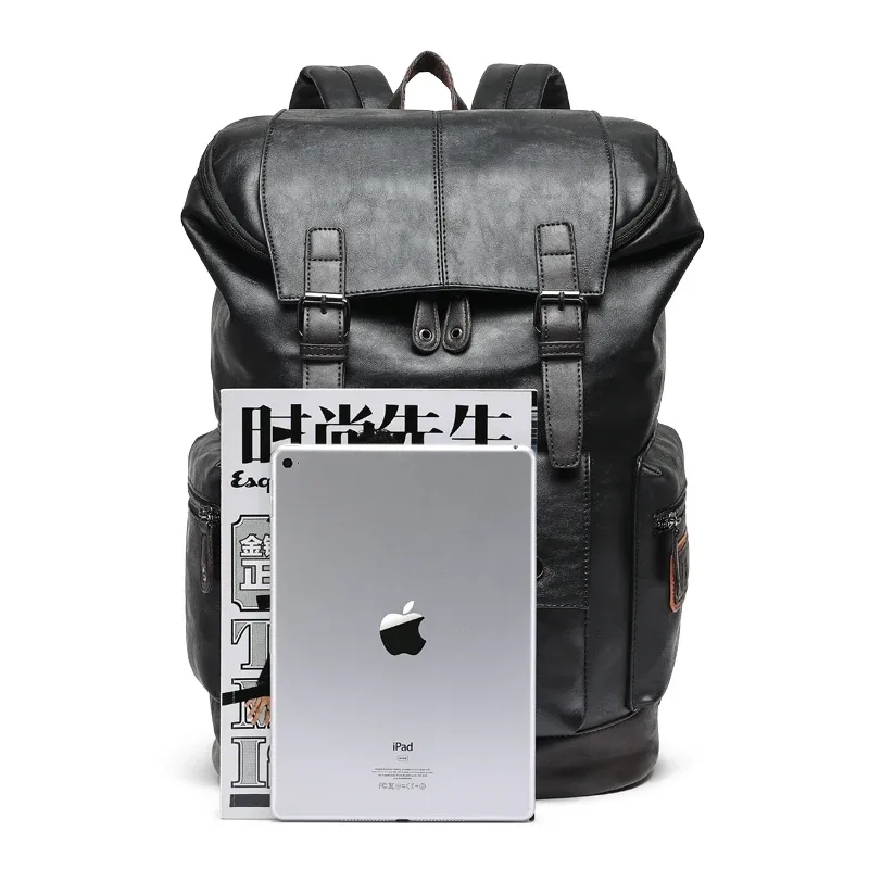 sac dos cuir pu noir grande capacité poignée souple bandoulière arquée antivol décontracté ordinateur portable hommes voyage école affaires