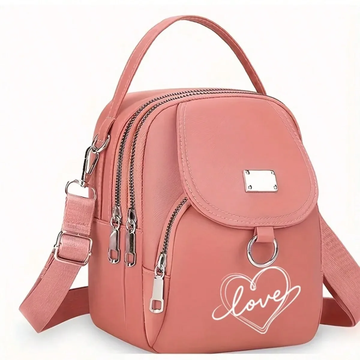 1pc coeur amour imprimé sac à bandoulière femmes décontracté mini sac à bandoulière réglable bonne capacité petit sac à main filles sac à bandoulière