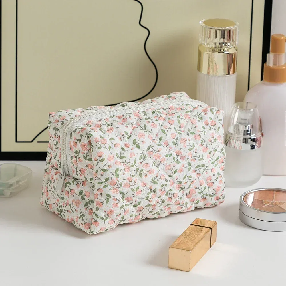 trousse de maquillage à imprimé floral pour femme, trousse de rangement pour rouge à lèvres, trousse à cosmétiques, trousse de beauté, trousse de voyage pour poudres de maquillage, trousse de toilette