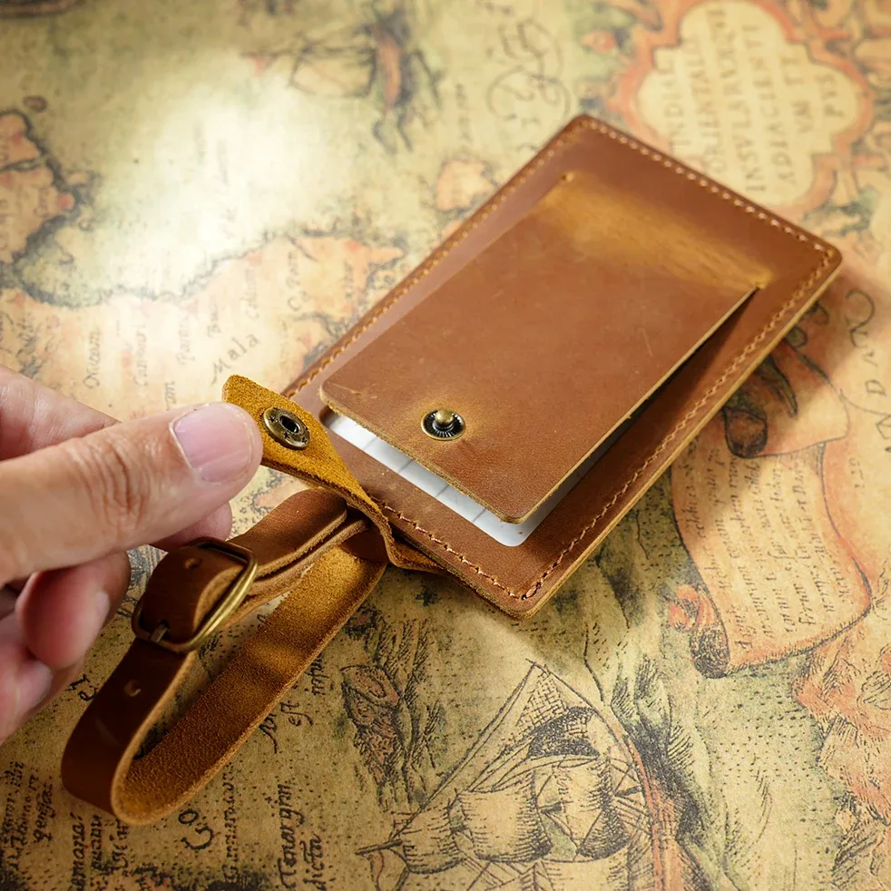 étiquette de bagage en cuir vintage, étiquette de voyage en cuir pleine fleur de qualité supérieure, cadeau créatif pour les voyageurs, 11x7x5cm 40g