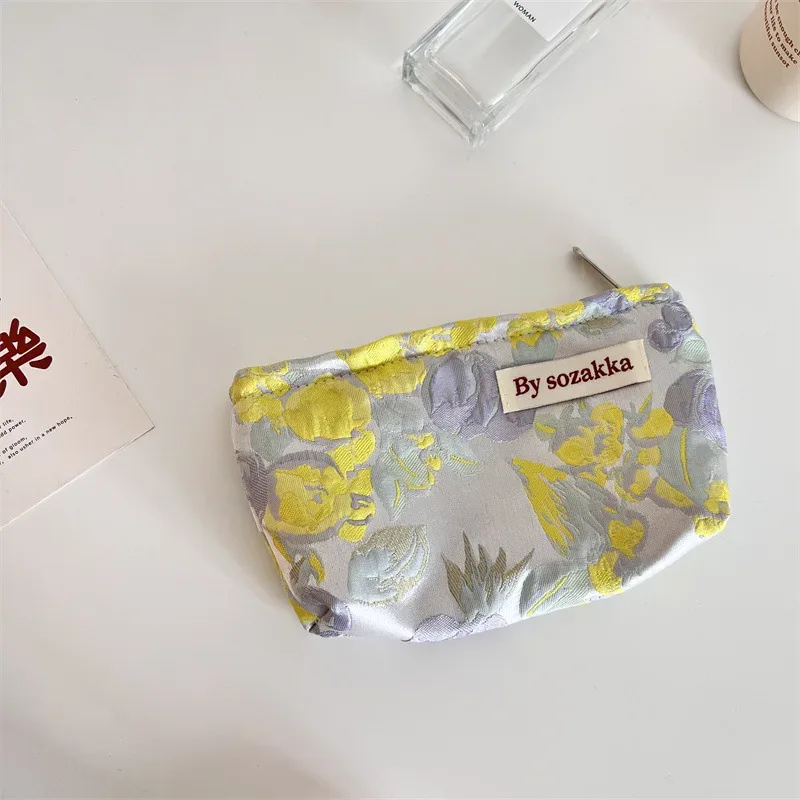 sac de rangement pour cosmétiques de voyage pour femmes, fleurs en relief français, portefeuille mignon, kits de maquillage, sacs à main, étui à crayons pour téléphone, sac d'évaluateurs