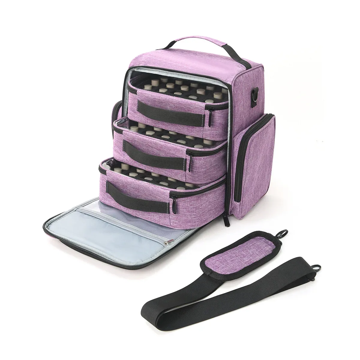 sac de rangement pour vernis à ongles à trois couches, grande capacité, trousse de toilette portable, sac de rangement portable, trousse à maquillage 72 compartiments avec hauteur supplémentaire