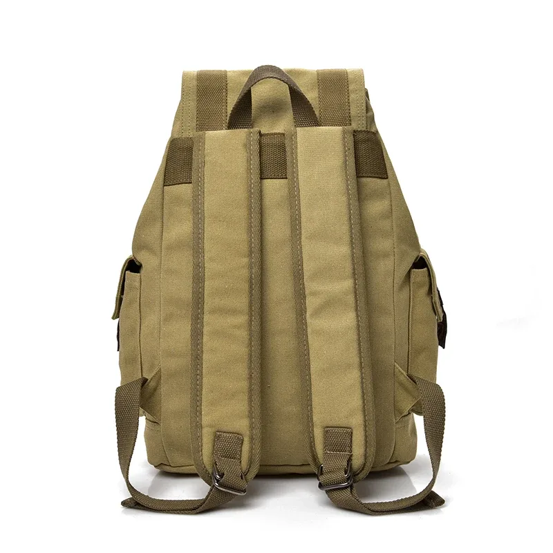 sac dos toile beige clair marron bandes horizontales verticales poche rabat bandoulière arquée préppy style jacquard