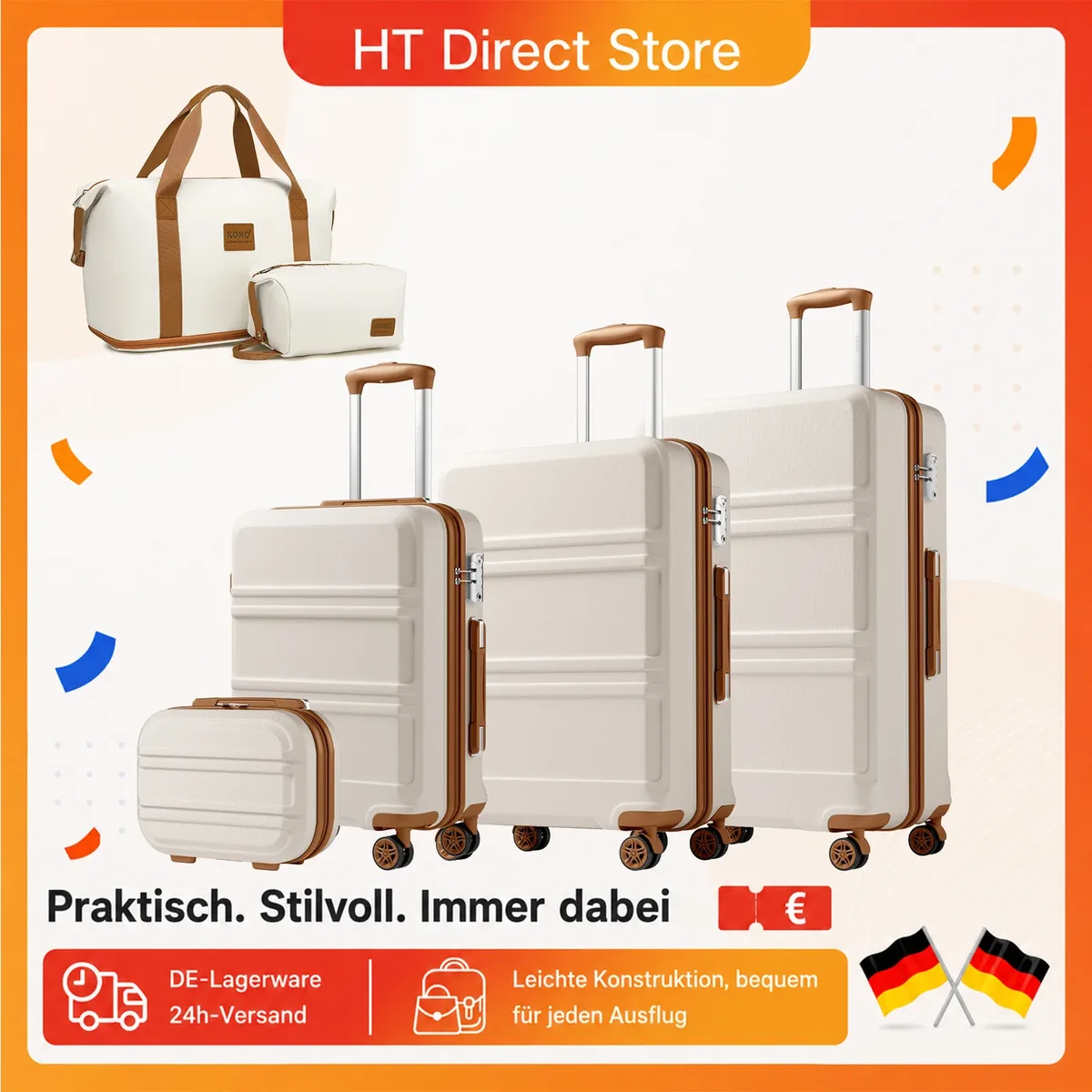 Valise rigide légère KONO en ABS+PC avec 4 roues jumelées et serrure TSA (Ensemble de 2/4/6 pièces)